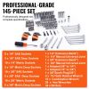 VEVOR Mechanics Tool Set and Socket Set, 1/4" and 3/8" Drive Deep and Standard Sockets, 145 Pcs SAE and Metric Mechanic Tool Kit with Bits
